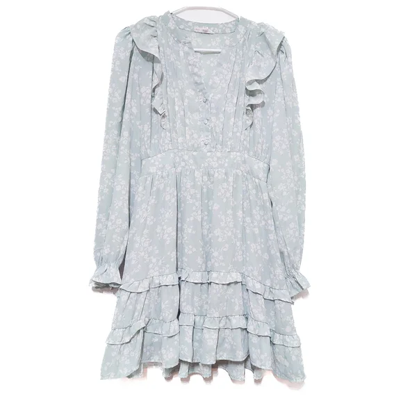 By The River Mint Floral Ruffle Dress Cottagecore Boho Sheer Mini S Spring - Picture 3 of 9